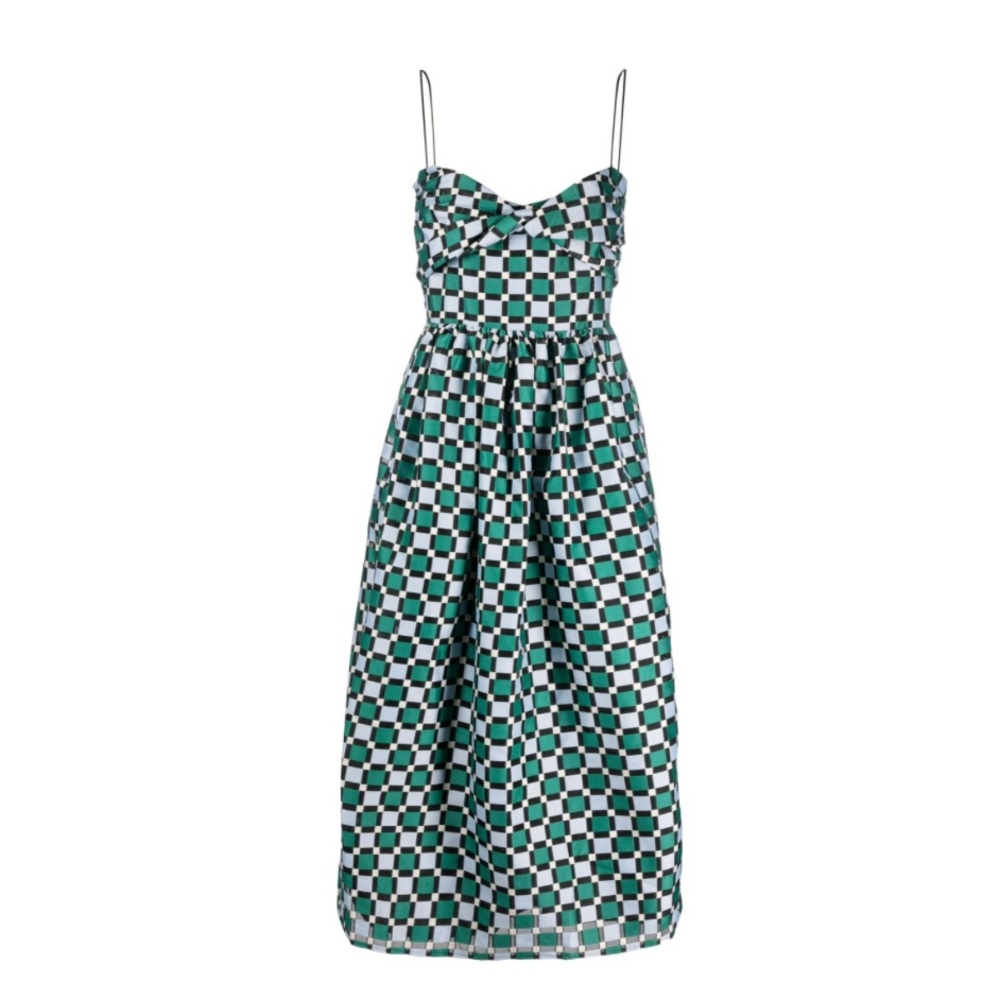 STINE GOYA Green Black White Check Midi Dress